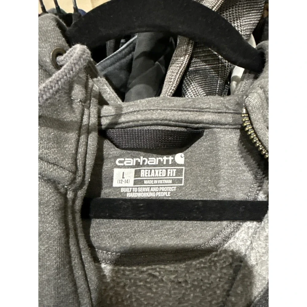 Carhartt Mens Relaxed Fit Quarter Zip Hoodie Gray Fleece Sweatshirt Size L 12-14